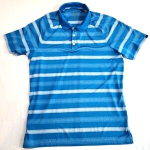 Oakley Polo Shirt Men's Large Blue Striped Short Sleeve Regular Fit Hydrolix